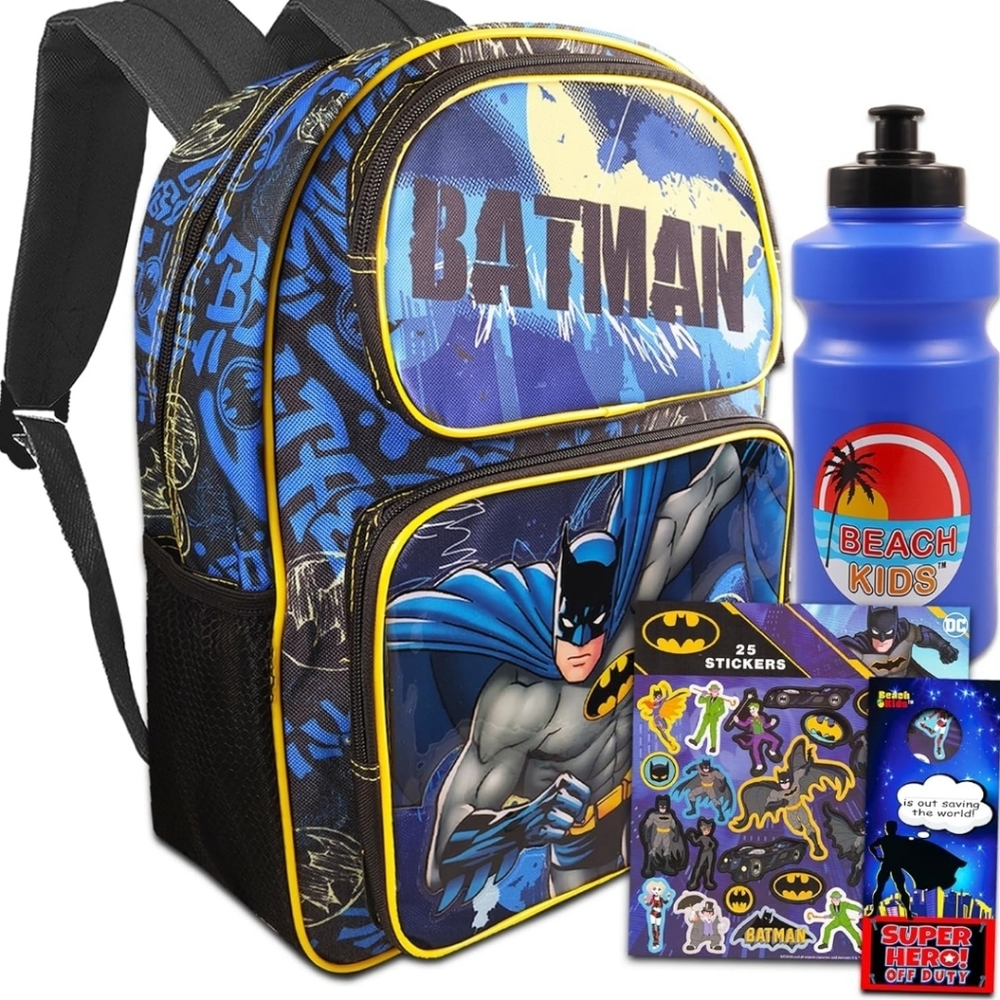 Batman backpack childs 16 inch with water bottle and stickers new